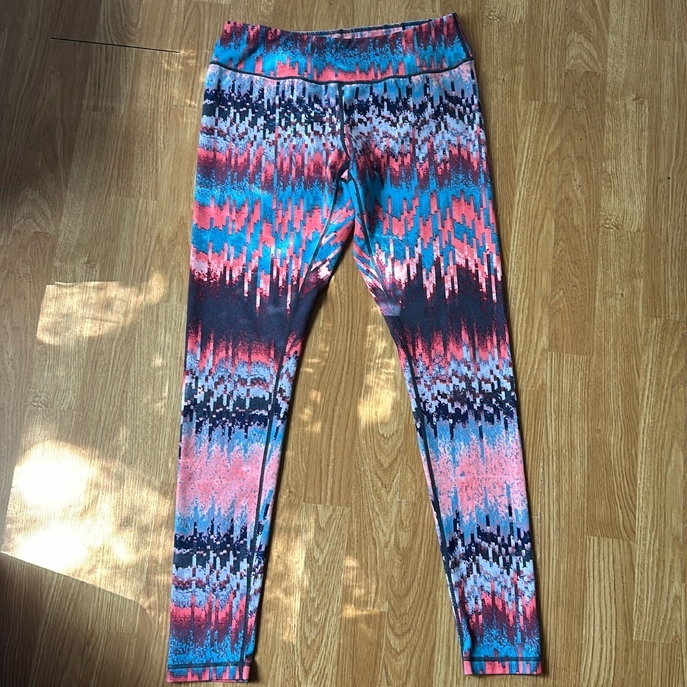 Zella Leggings Size M - Vibrant Pink Blue Black Abstract Print Workout Yoga